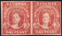 1859-60 1d Reddish Lake Chalon, On Medium To Thick Slightly Transparent Paper (SG 1 Footnote), A Horizontal Pair... - Andere & Zonder Classificatie