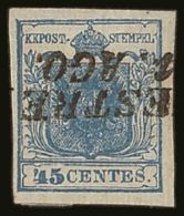 LOMBARDY-VENETIA 1850 45c Blue On Ribbed Paper, Sass 17, (Mi 5XR), Superb Used With Large Margins All Round And... - Sonstige & Ohne Zuordnung