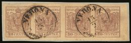 LOMBARDY VENETIA 1850 30c Brown On Machine-made Paper, Sass 21, (Mi 4y), Superb Marginal Horizontal Strip Of 4,... - Other & Unclassified