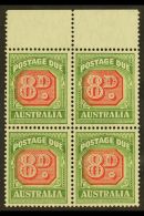 POSTAGE DUES 1946-57 8d Carmine & Green (SG D127, BW 95), Fine Never Hinged Mint Upper Marginal BLOCK Of 4... - Andere & Zonder Classificatie