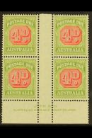 POSTAGE DUE 1938 4d Carmine And Green, SG D116, JOHN ASH Imprint Gutter Block Of Four, Very Fine Mint. Superb. (4... - Autres & Non Classés