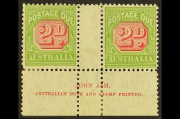 POSTAGE DUE 1931-36 2d Carmine And Yellow-green, Perf 11, SG D107, JOHN ASH Imprint Gutter Pair, Fine Mint. (2... - Andere & Zonder Classificatie