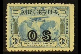 OFFICIAL 1931 3d Blue Kingsford Smith Overprinted "O S", SG O124, Never Hinged Mint, Slightly Yellowed Gum. For... - Autres & Non Classés