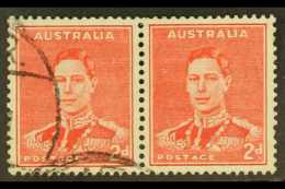 1937-49 2d Scarlet MEDAL FLAW Variety In Horizontal Pair With Normal Stamp, SG 184+184b, Very Fine Cds Used,... - Autres & Non Classés