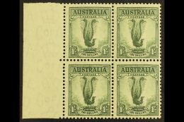 1937 Definitive 1s Grey-green Superb Lyrebird, Perf 13½x14, SG 174, Never Hinged Mint Marginal BLOCK OF... - Other & Unclassified