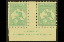 1915-27 1s Blue-green Kangaroo, Die II, SG 40, MULLETT Imprint Gutter Pair, Very Fine Mint. (2 Stamps) For More... - Sonstige & Ohne Zuordnung