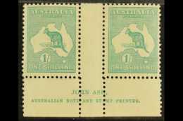 1915-27 1s Blue-green, "John Ash" Imprint Gutter Pair From Plate 3, SG 40b, Mint, Slightly Toned Gum, Couple Of... - Other & Unclassified