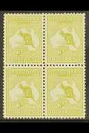 1915 3d Yellow- Olive Die I, Narrow Crown Wmk, SG 37, Superb Never Hinged Mint BLOCK OF FOUR. Lovely Centering.... - Other & Unclassified