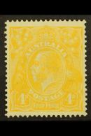 1914-20 4d Lemon Yellow George V Head, SG 22b, Superb Mint, Lovely Fresh Colour. For More Images, Please Visit... - Other & Unclassified