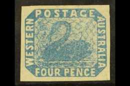 WESTERN 1854 4d, Deep Full Blue, "Swan", Imperf, SG 3b, Superb Mint No Gum With Large Margins All Round. Tiny... - Other & Unclassified