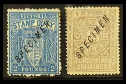 VICTORIA STAMP DUTY 1884 - 96 Wmk V Over Crown, £2 Bright Blue (SG 276) And 45s Lilac (SG 277), Both... - Autres & Non Classés