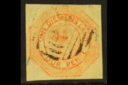 TASMANIA 1853 4d Pale Orange, Second State Of Plate, SG 9, Good Used With Large Margins All Round And Light... - Andere & Zonder Classificatie