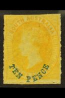 SOUTH AUSTRALIA 1860-69 10d On 9d Yellow (blue Surcharge) Rouletted, SG 36, Mint Part OG, Trimmed Along Top As... - Sonstige & Ohne Zuordnung