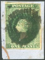 SOUTH AUSTRALIA 1855 1d Dark Green, London Printing SG 1, A Four Margined Example On Original Piece, With Over... - Altri & Non Classificati