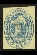 CORDOBA 1858 5c Blue With NO TOP TO "5" Variety (SG P54c, Scott 1 Var), Very Fine Mint, Four Margins, Lovely Fresh... - Autres & Non Classés