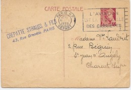 LRD9B- EP CP MERCURE 70c REPIQUAGE CREPATTE STRAUSS & FILS CIRCULEE 11/10/1939 VOIR TEXTE - Bijgewerkte Postkaarten  (voor 1995)