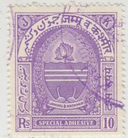 Jammu & Kashmir  10 Rupees  Special Adhesive # 92404  Inde Indien  India Fiscaux Fiscal Revenue - Jammu & Kashmir