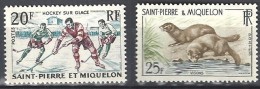 1959 Saint Pierre Et Miquelon N° 360  361 Nf ** .Hockey Sur Glace Et Visons . - Neufs