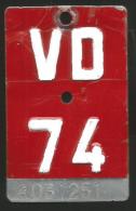 Velonummer Waadt VD 74 - Plaques D'immatriculation