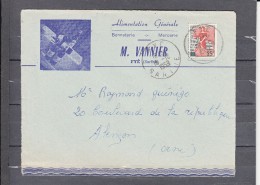 Lettre   De  FYE  Sarthe    Le 16 12 1959  Entete PUB  "   BONNETERIE MERCERIE ALIMENTATION  " Pour ALENCON - 1959-1960 Marianne (am Bug)