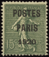 N°25 15c Semeuse Lignée Postes Paris 1920"  " Qualité:(*) Cote:125€ - Other & Unclassified