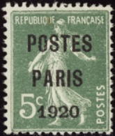 N°24 A 5c Semeuse Vert Clair Postes Paris 1920"  " Qualité:(*) Cote:170€ - Altri & Non Classificati