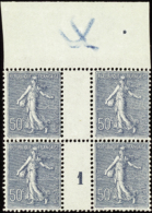 N°161 50c Semeuse Bleu-gris Bloc De 4 Ht De Feuille Mill 1   Qualité:** Cote:375€ - Otros & Sin Clasificación