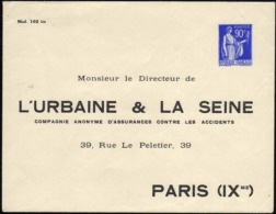 N°368 F4a  90c Paix Enveloppe L'Urbaine & La Seine   Qualité: Cote:450€ - Altri & Non Classificati