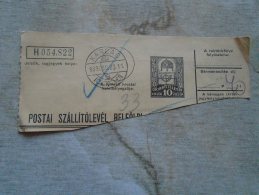 D138786  Hungary  Parcel Post Receipt 1939  KARCAG - Pacchi Postali