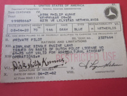 PRIVATE PILOT CERTIFICATE FEDERAL AVIATION AGENCY UNITED STATES OF AMERICA AIRPLANE SINGLE ENGIN LINE LICENCE DE PILOTE - Autres & Non Classés