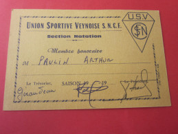 CARTE MEMBRE HONORAIRE USV UNION SPORTIVE VEYNOISE S.N.C.F.société Nationale Chemins De Fer Françai SECTION NATATION - Natation