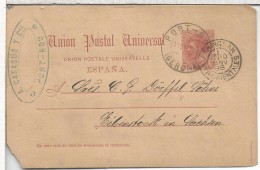 ENTERO POSTAL A ALEMANIA 1888 MAT PORT BOU GERONA Y MAT PERPIGNAN - Storia Postale