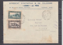 Lettre  + Courrier  De  FES  VILLE NOUVELLE  Entete PUB  " Syndicat Initiative "  Le  13 Mars 1935    2 Timbres " - Briefe U. Dokumente