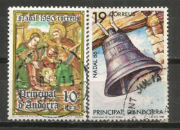 Noël Andorran (Cloche De Santa Roma), 2 TIMBRES OBLITÉRÉS, Cachets Ronds - Oblitérés