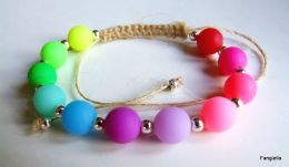 Bracelet Multicolore Perles 10mm En Acrylique Montées Sur Jute  Un Bracelet Réglable Qui Prolonge Les Beaux Jours  Pour - Bracciali