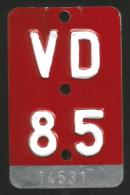 Velonummer Waadt VD 85 - Plaques D'immatriculation