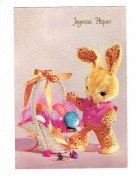 Cpsm - Joyeuses Paques - Lapin En Peluche Habillé - Panier Oeufs - 4279/01 - Gekleidete Tiere