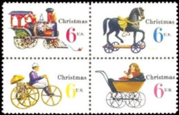 1970 USA Christmas Stamps #1415-8 1418b Toy Train Horse Tricycle Cycling Doll - Poupées