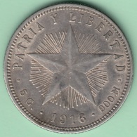 1916-MN-114 CUBA KM 13.2 SILVER 20c STAR 1916 XF PLUS. - Kuba