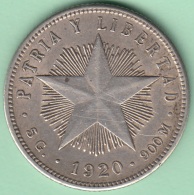 1920-MN-111 CUBA KM 13.2 SILVER 20c STAR 1920 XF . - Cuba