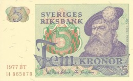 SWEDEN 5 KORONOR 1977 P-51d UNC YEAR IN PALE RED OFFSET [ SE51d1977 ] - Sweden