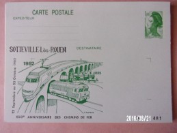 Entier Postal Repiqué N°430 CP Sotteville Les Rouen - 150e Anniversaire Des Chemins De Fer - AK Mit Aufdruck (vor 1995)