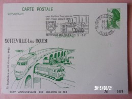 Entier Postal Repiqué N°430 CP Sotteville Les Rouen - 150e Anniversaire Des Chemins De Fer - 23 Septembre 1982 - Bijgewerkte Postkaarten  (voor 1995)
