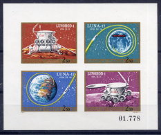 HUNGARY 1971 Luna 17 Moon Landing Imperforate Sheetlet MNH / **.  Michel 2654-57B Kb - Blocks & Sheetlets