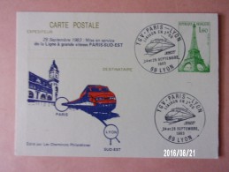 Entier Postal Repiqué N°48 CP - Mise En Service De La Ligne à Grande Vitesse Paris Sud-Est, 25 Septembre 1983 - Bijgewerkte Postkaarten  (voor 1995)