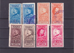 #145      KING CAROL I, REVENUE STAMPS, 8X STAMPS, DIFFERENT COLOURS, USED,  ROMANIA. - Fiscales