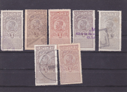 #145      KING CAROL I, REVENUE STAMPS, 7X STAMPS, DIFFERENT COLOURS, USED,  ROMANIA. - Steuermarken