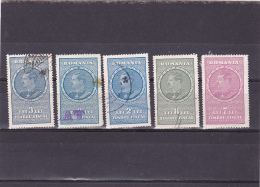 #145      KING CAROL I, REVENUE STAMPS, 5X STAMPS, DIFFERENT COLOURS,  USED,  ROMANIA. - Fiscale Zegels