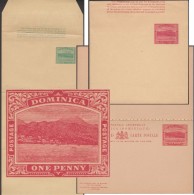 Dominique 1903. Carte Postale, Entier Avec RP Et Bandes-journal. Roseau Et Volcans De La Dominique - Volcans