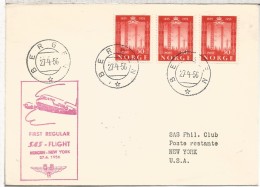 NORUEGA CC 1956 PRIMER VUELO BERGEN NEW YORK AL DORSO LLEGADA SELLOS RADIO - Lettres & Documents